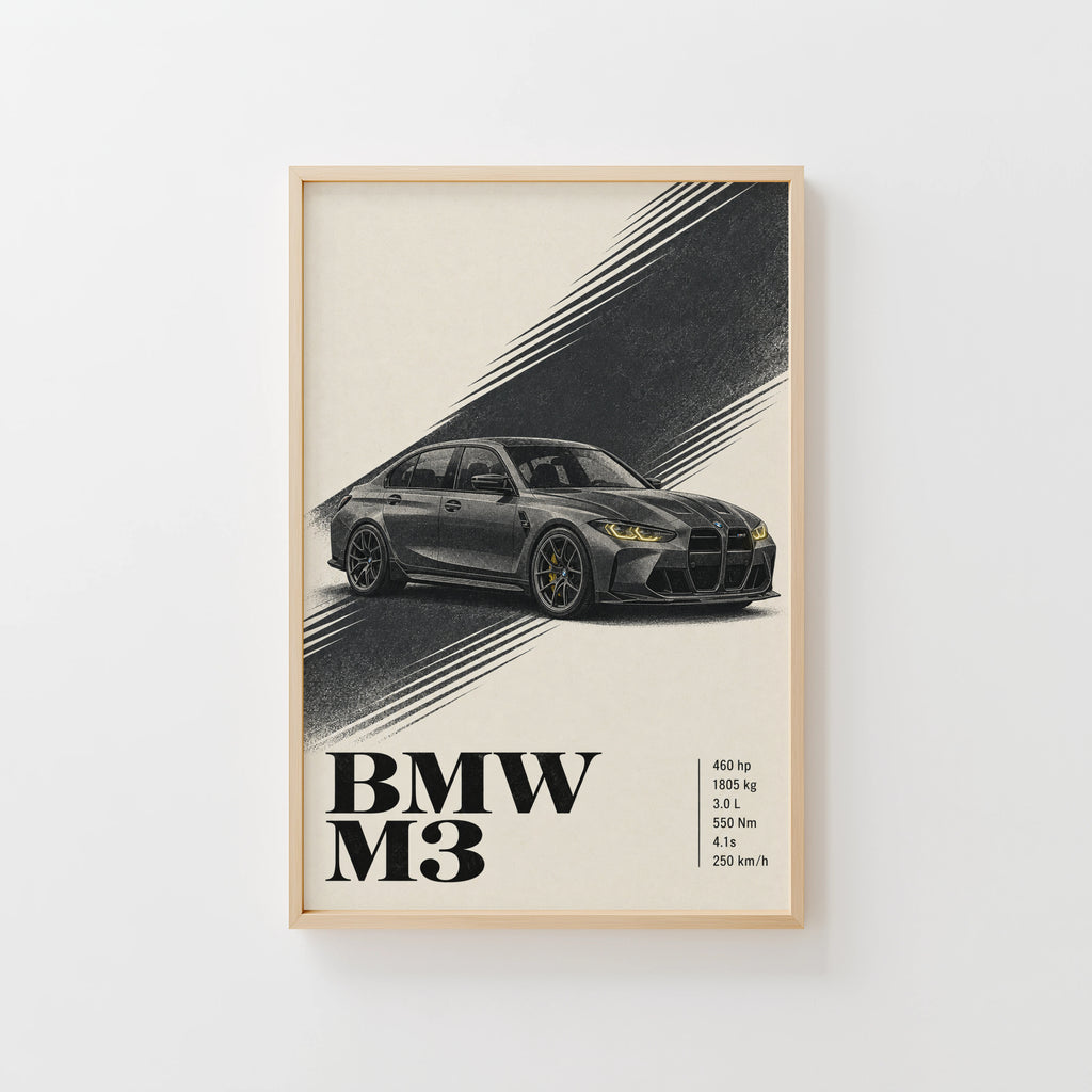 Vintage BMW M3 Car Print, Garage Wall Art