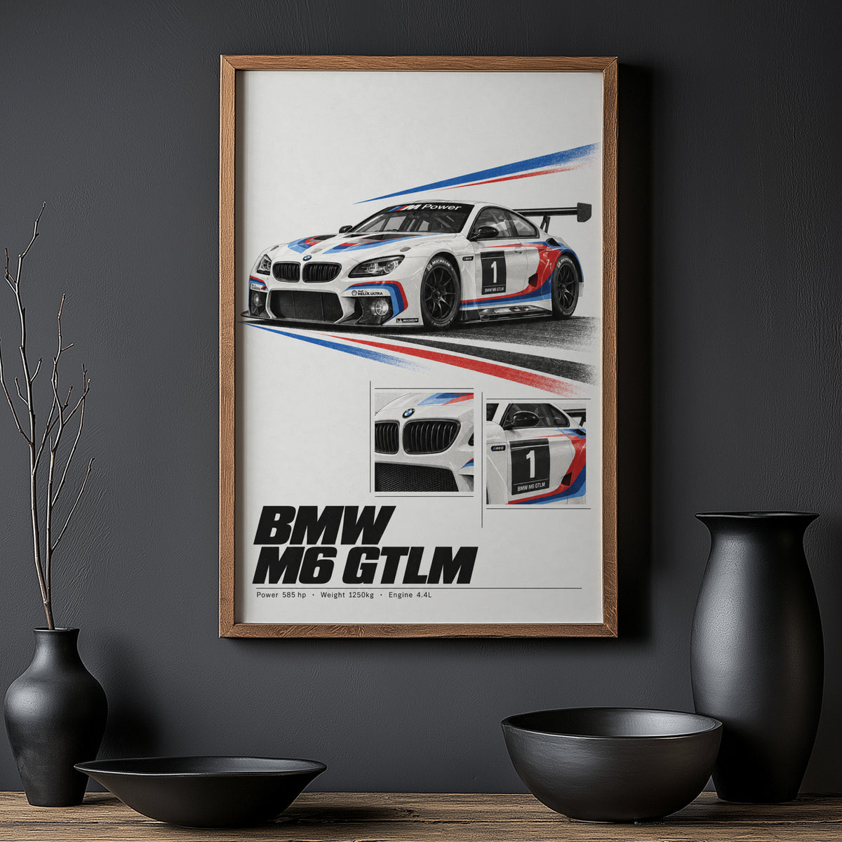 Vintage BMW M6 GTLM Print, Racing Car Wall Art