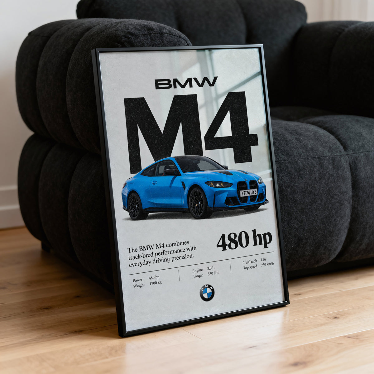 Vintage BMW M4 Print, Blue Coupe Wall Art