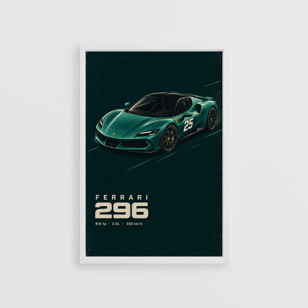 Vintage Ferrari 296 Print Poster, Supercar Wall Art