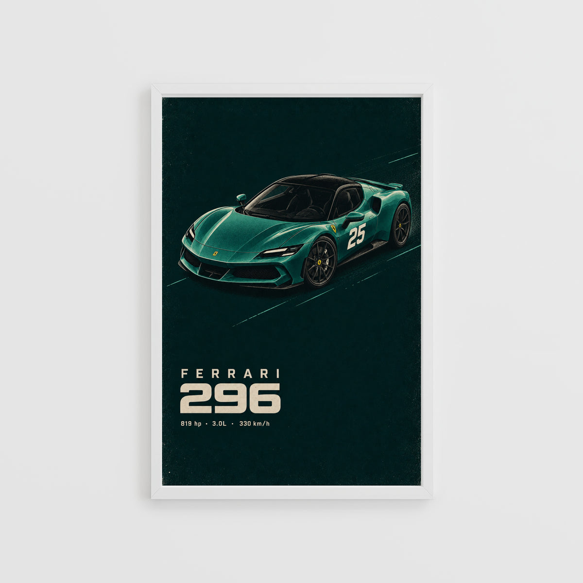 Vintage Ferrari 296 Print Poster, Supercar Wall Art