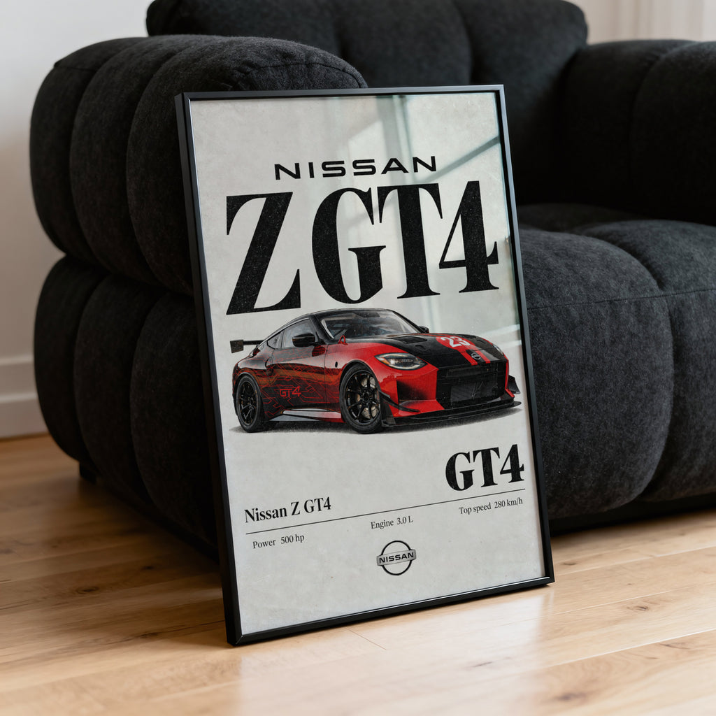 Vintage Nissan Z GT4 Print, Race Car Wall Art