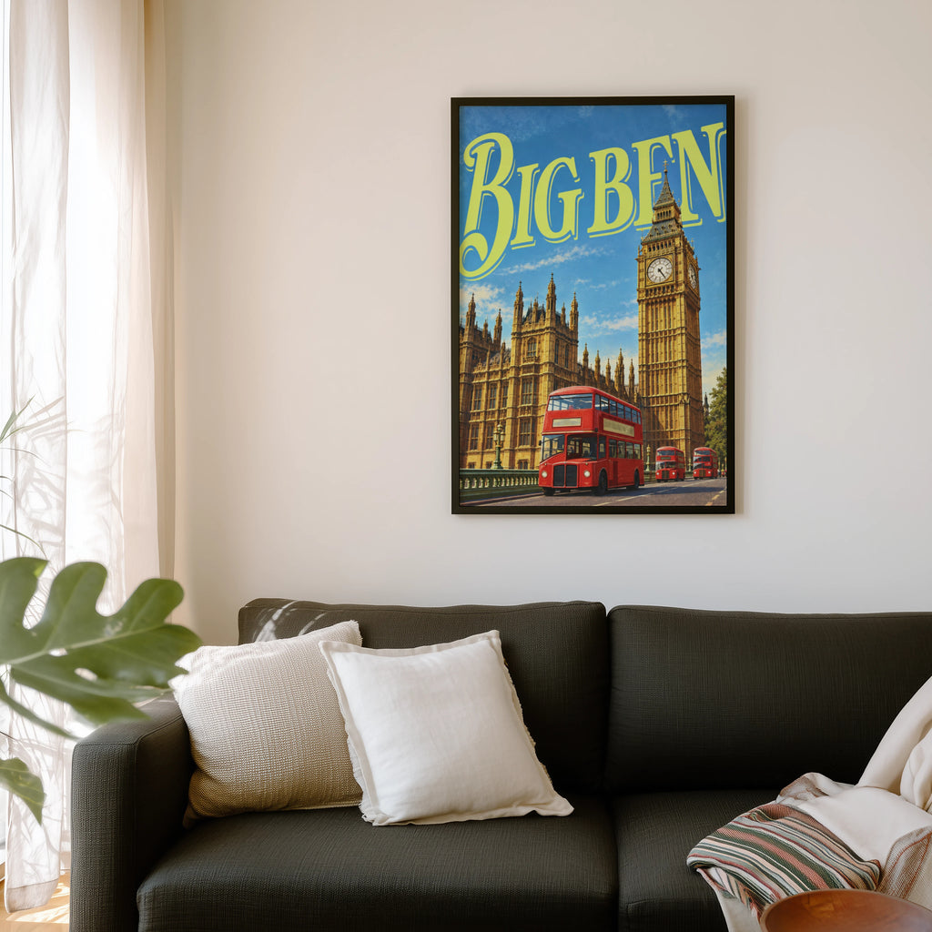Vintage Big Ben Poster, London Wall Art, Bus Print