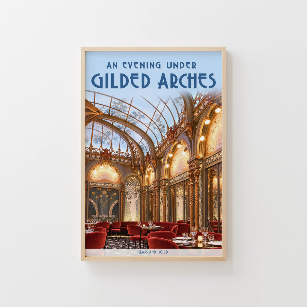 Vintage Art Deco Restaurant Poster, Gilded Arches Wall Art