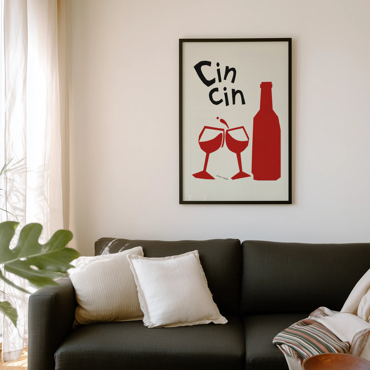 Vintage Cin Cin Red Wine Print Poster, Kitchen Wall Art