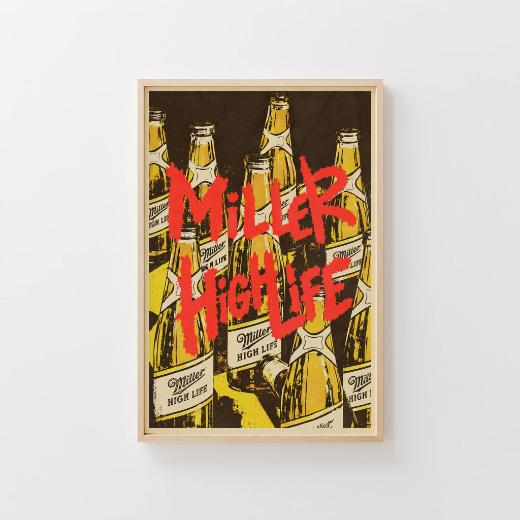 Vintage Miller High Life Beer Print Poster, Bar Wall Art