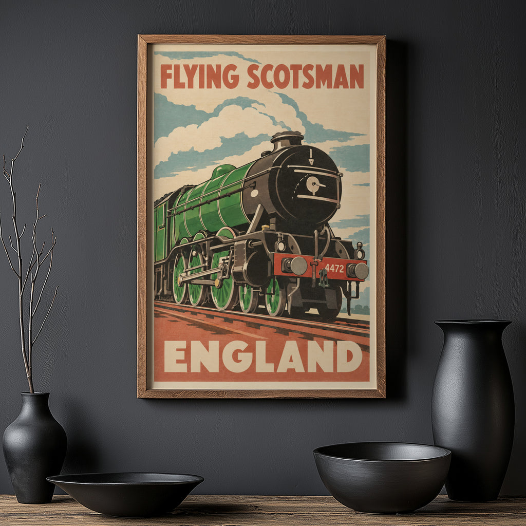 Vintage Flying Scotsman Poster, Steam Train Wall Art Print