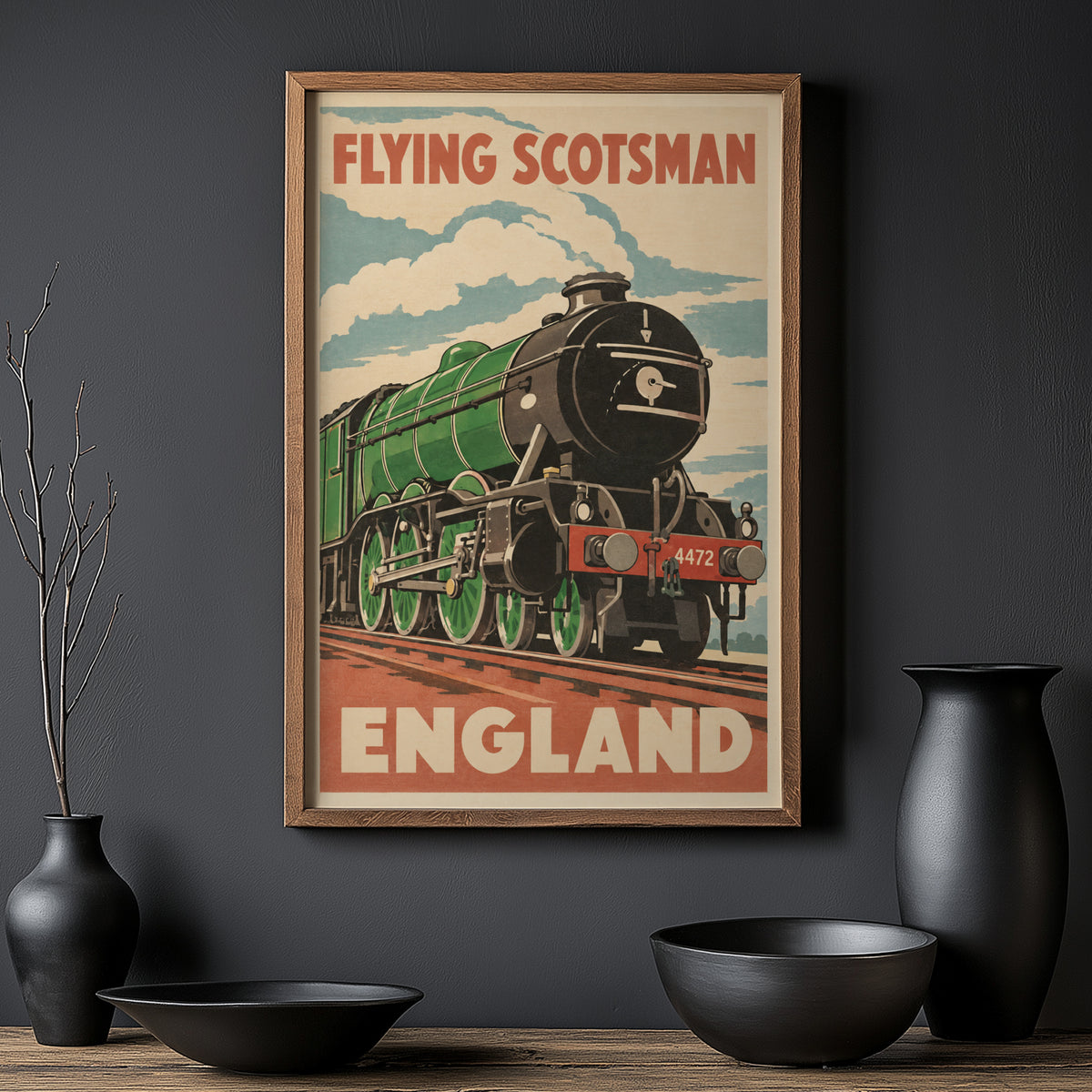 Vintage Flying Scotsman Poster, Steam Train Wall Art Print
