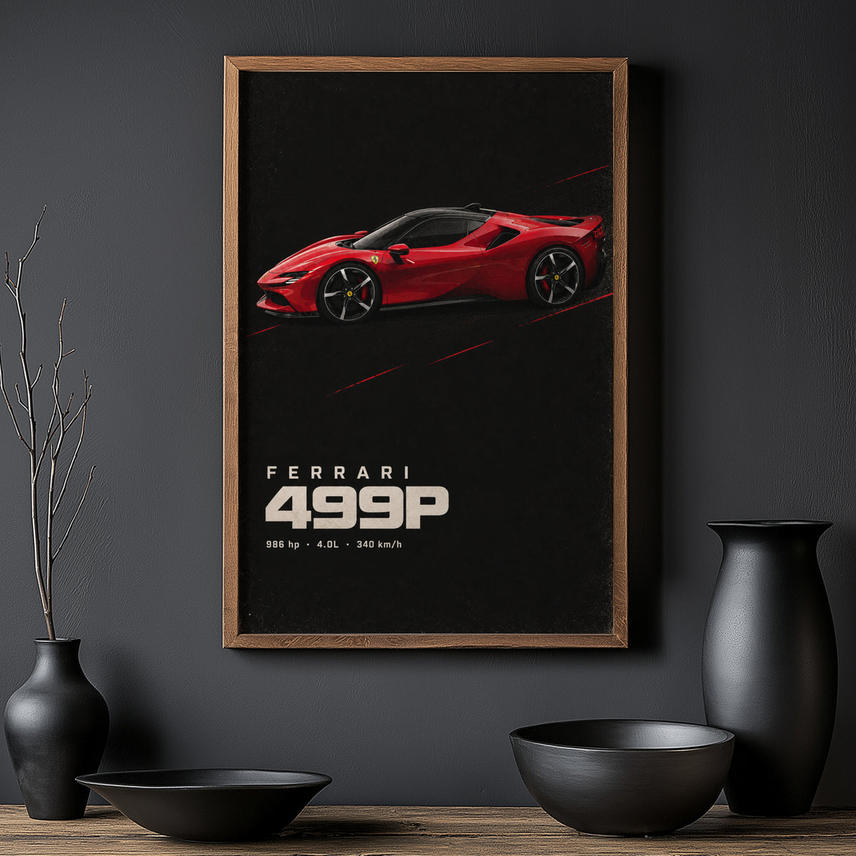 Vintage Ferrari 499P Print, Red Supercar Wall Art