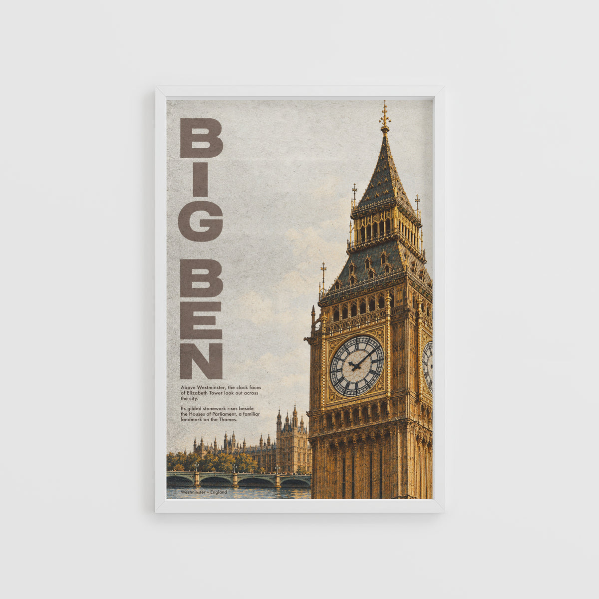 Vintage Big Ben London Poster, Westminster Wall Art