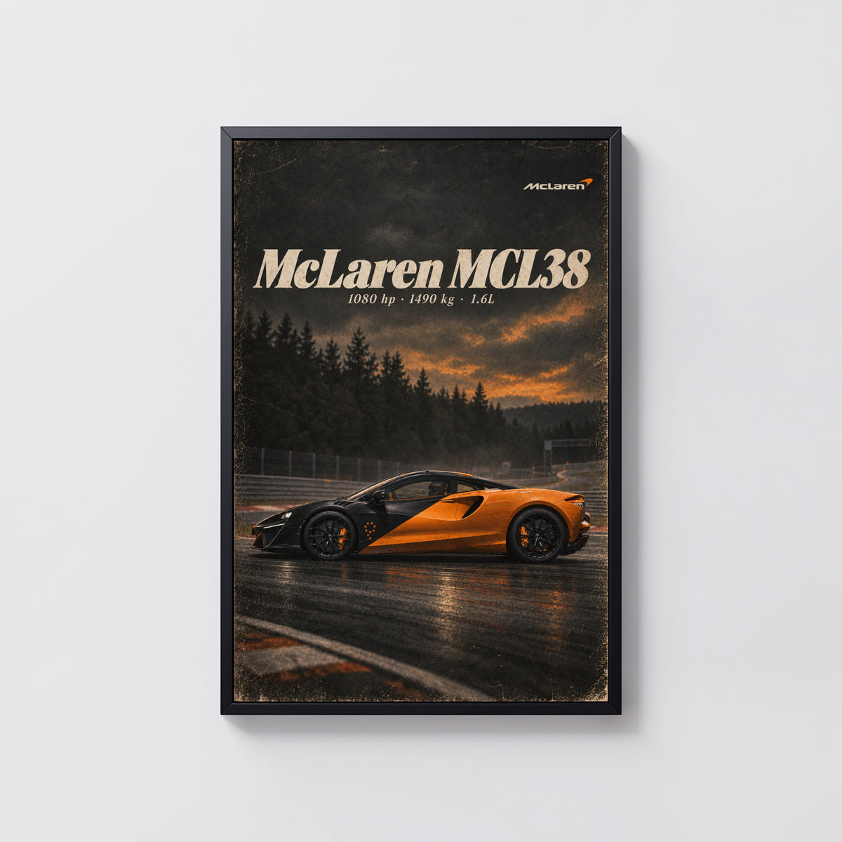 Vintage McLaren Print, Supercar Wall Art, Orange