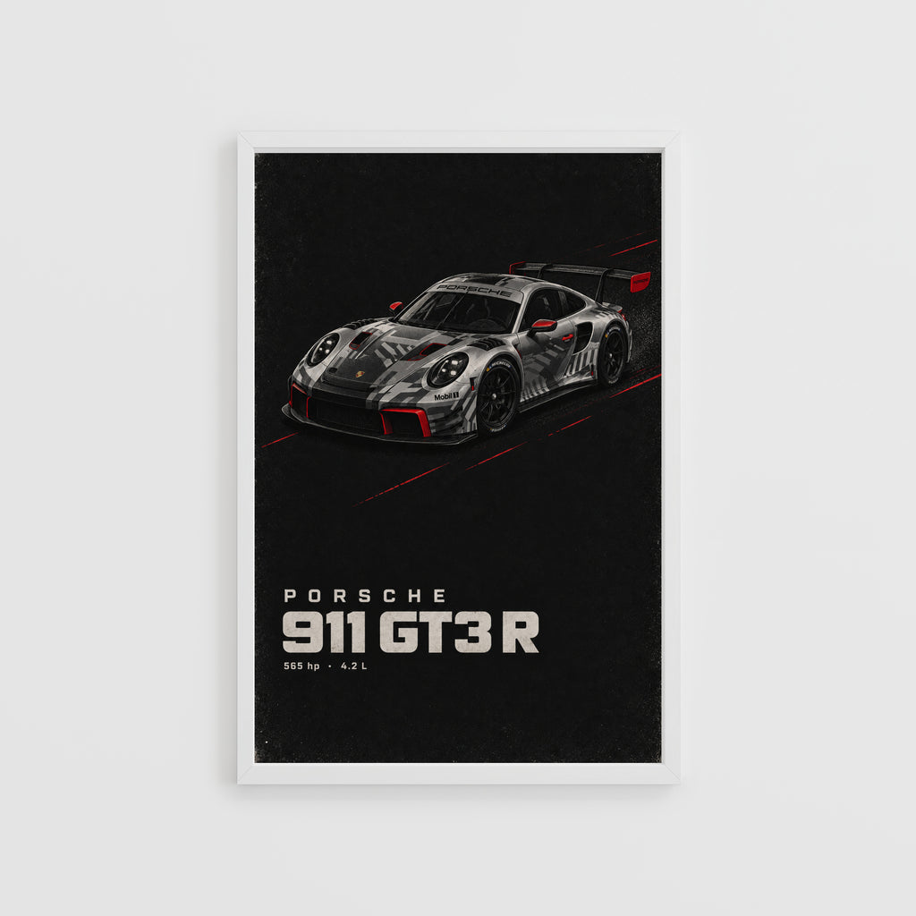 Vintage Porsche 911 GT3 R Print, Race Car Wall Art