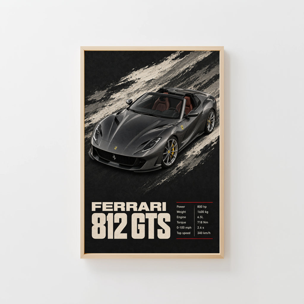 Vintage Ferrari 812 GTS Print, Supercar Wall Art