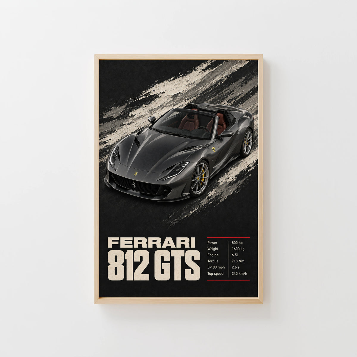 Vintage Ferrari 812 GTS Print, Supercar Wall Art