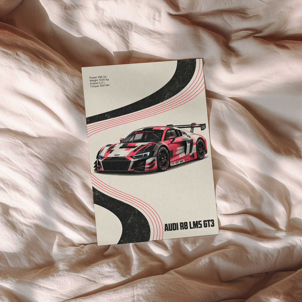Vintage Audi R8 LMS GT3 Print, Racing Car Poster Art