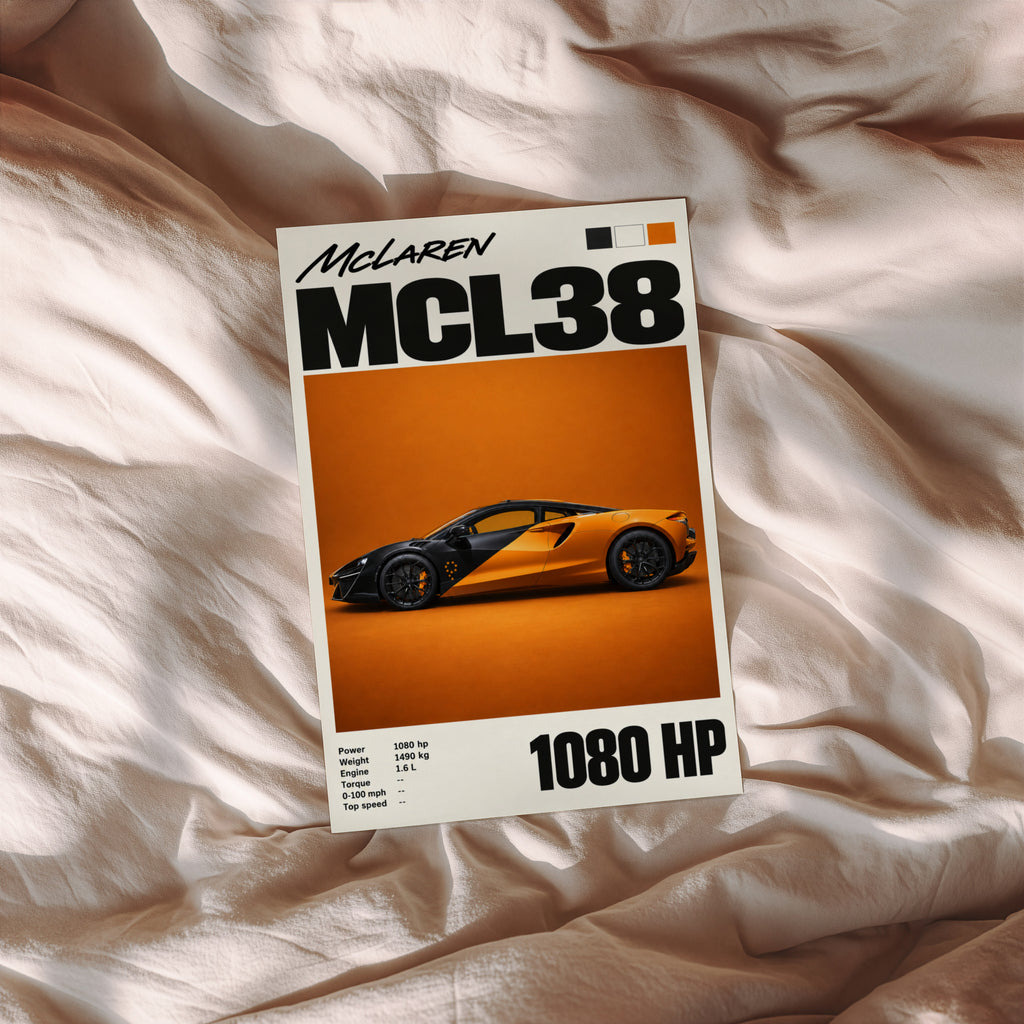 Vintage McLaren MCL38 Print, Supercar Wall Art
