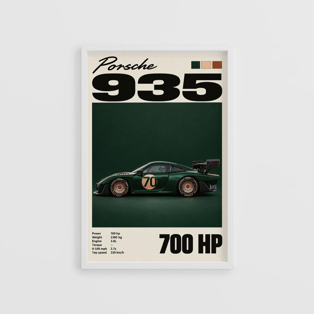 Vintage Porsche 935 Print, Racing Green Car Art
