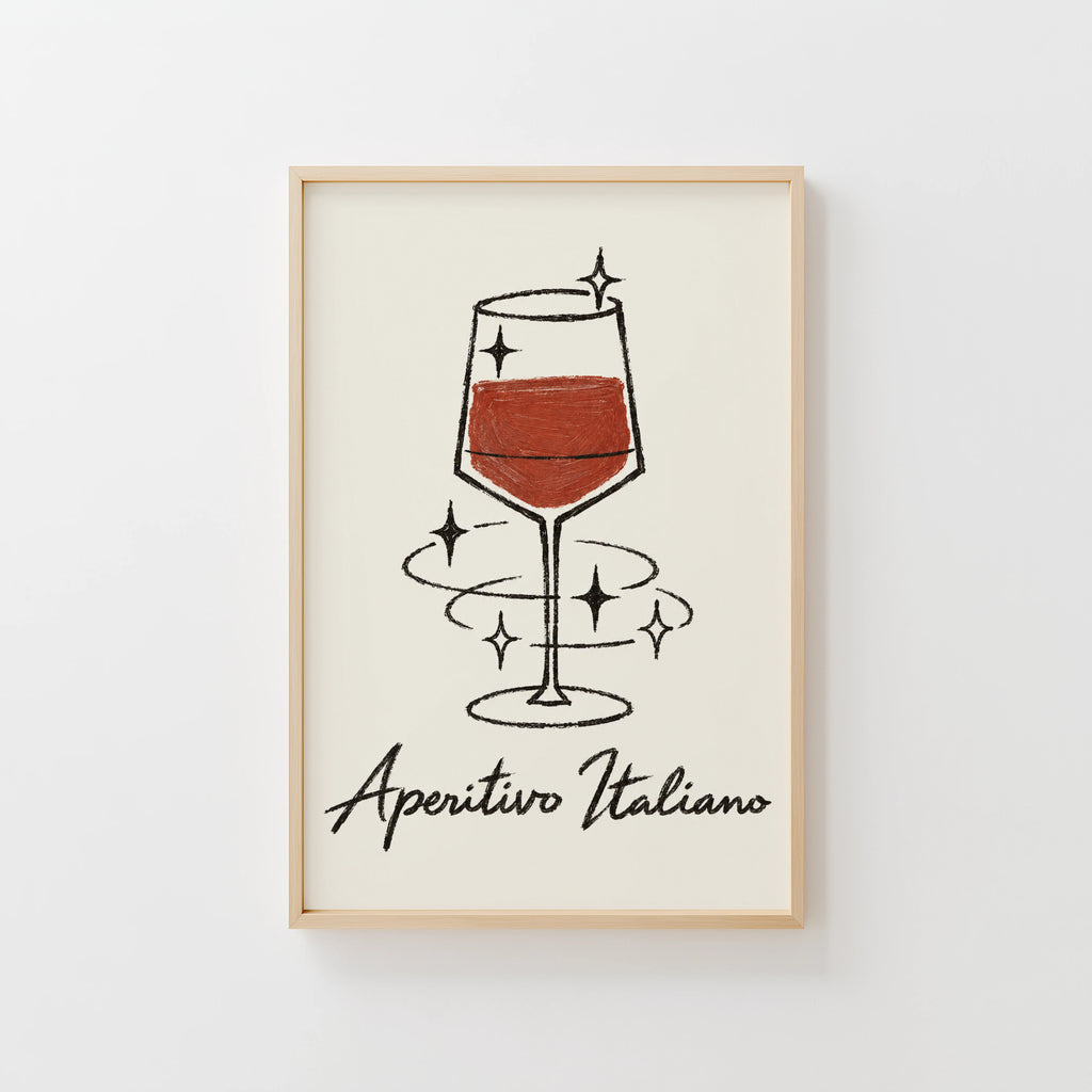 Vintage Aperitivo Italiano Print Poster, Red Wine Glass