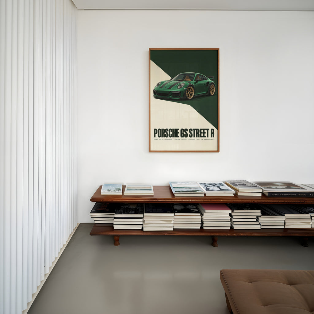Vintage Porsche GS Street R Print, Green Car Art