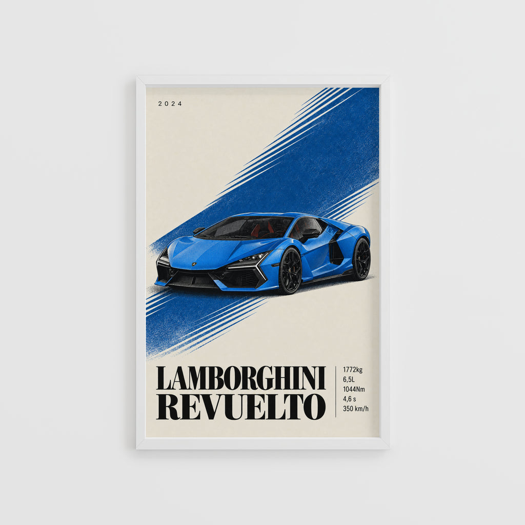 Vintage Lamborghini Revuelto Print, Supercar Wall Art