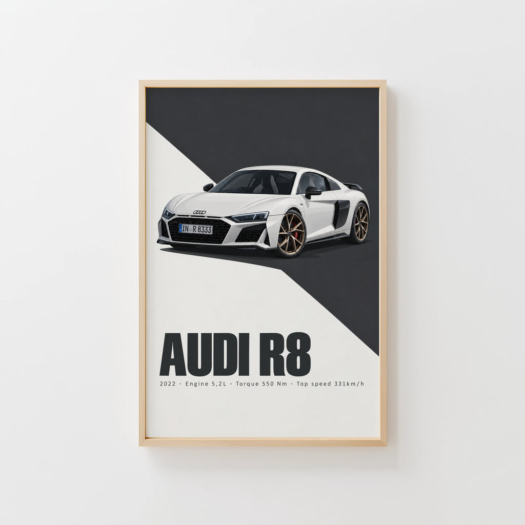 Vintage Audi R8 Print, Car Poster, Supercar Wall Art