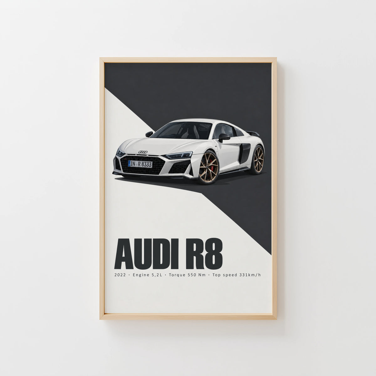 Vintage Audi R8 Print, Car Poster, Supercar Wall Art