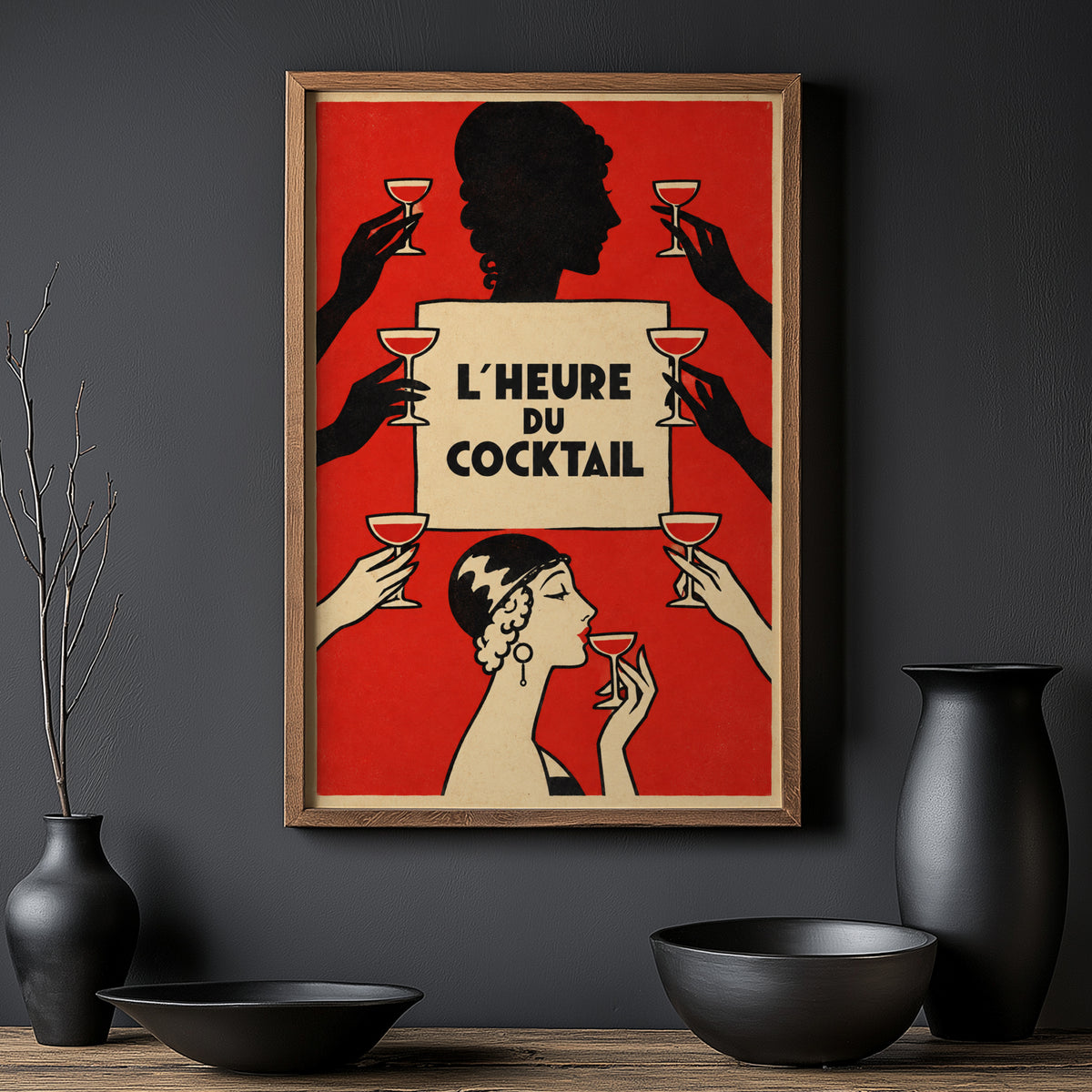 Vintage Art Deco Cocktail Print Poster, Red Bar Wall Art