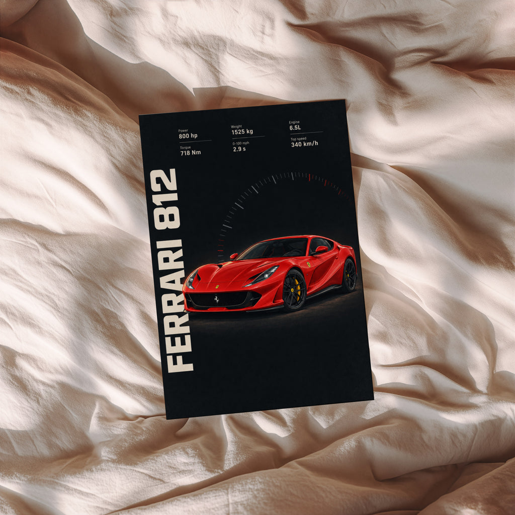 Vintage Ferrari 812 Print, Supercar Wall Art