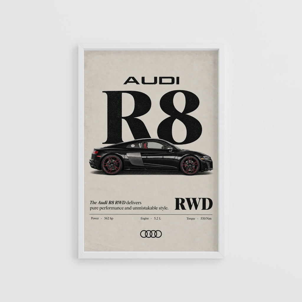 Vintage Audi R8 RWD Print, Supercar Poster, Wall Art