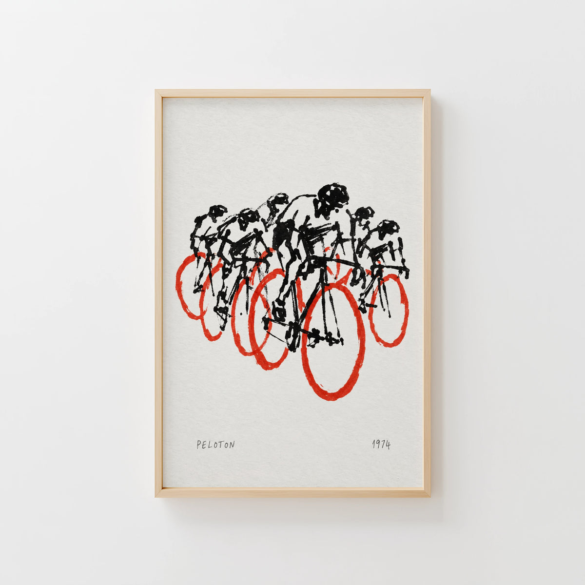 Vintage Peloton Cycling Poster, Ink Wall Art, 1974 Print