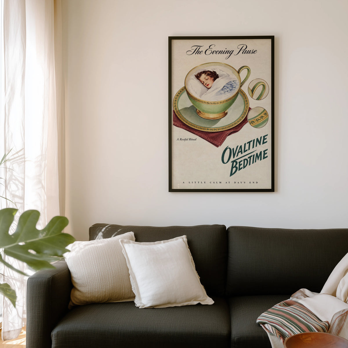 Vintage Sleeping Woman Teacup Poster, Retro Wall Art Print