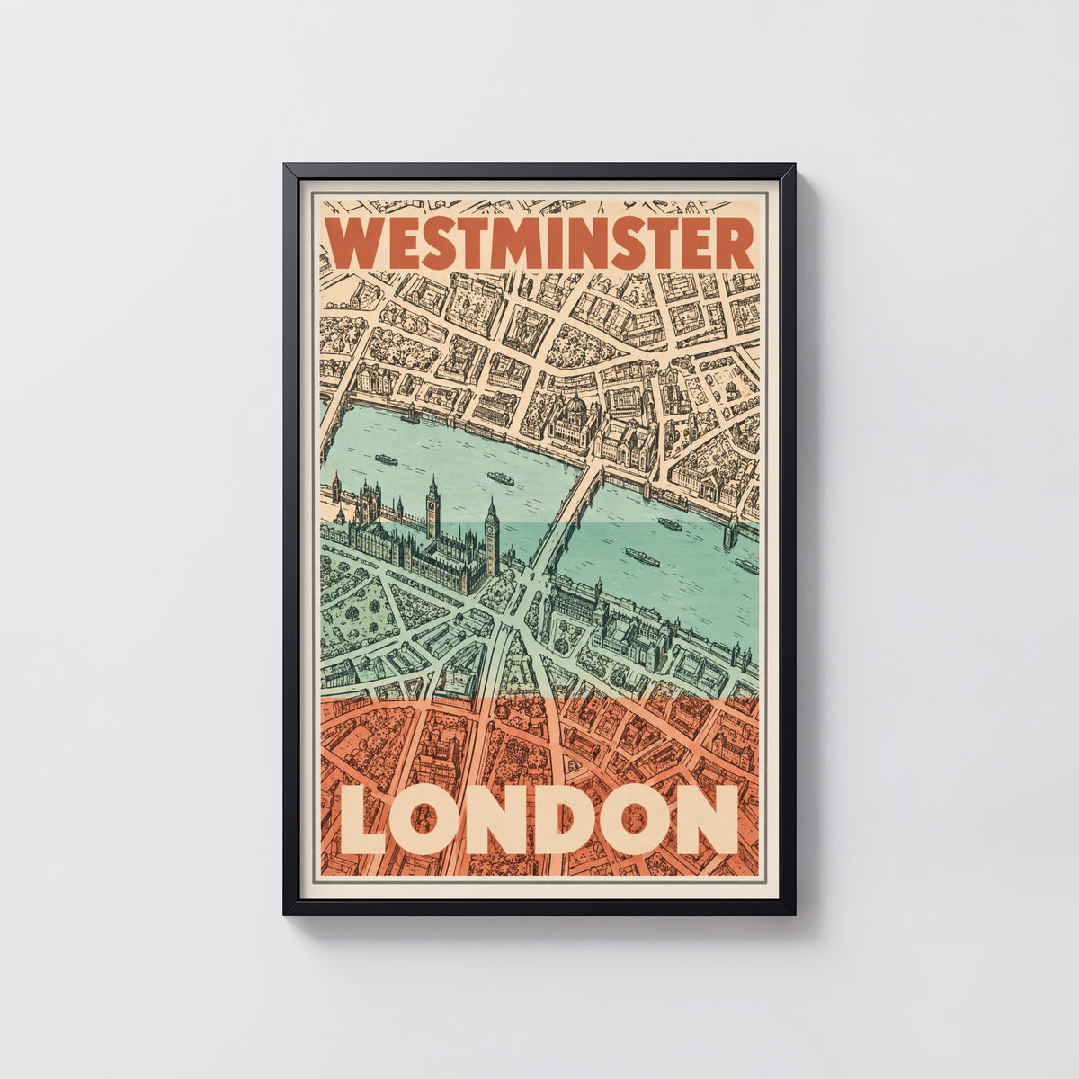 Vintage Westminster London Poster, Map Wall Art Print