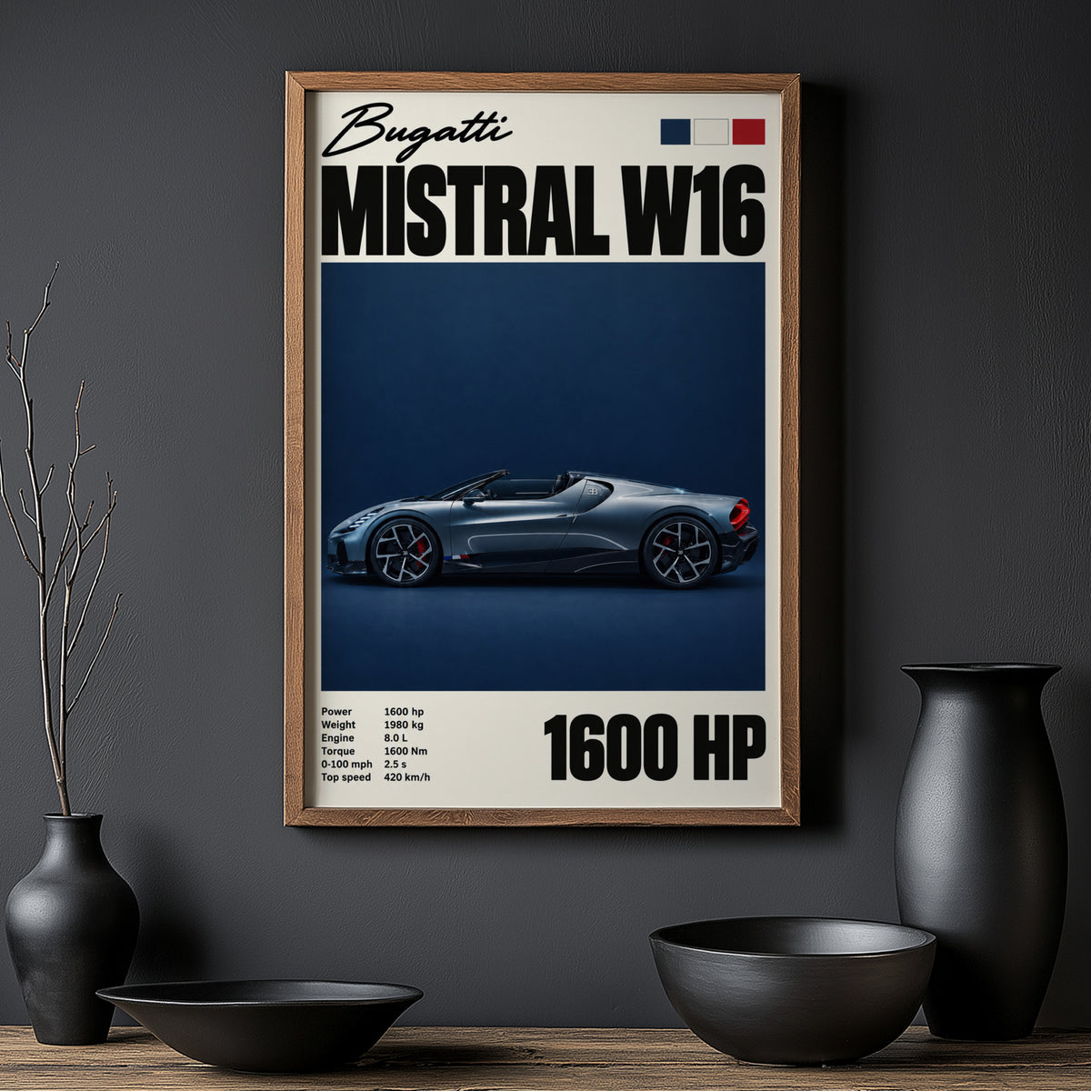 Vintage Bugatti Mistral W16 Print, Car Wall Art