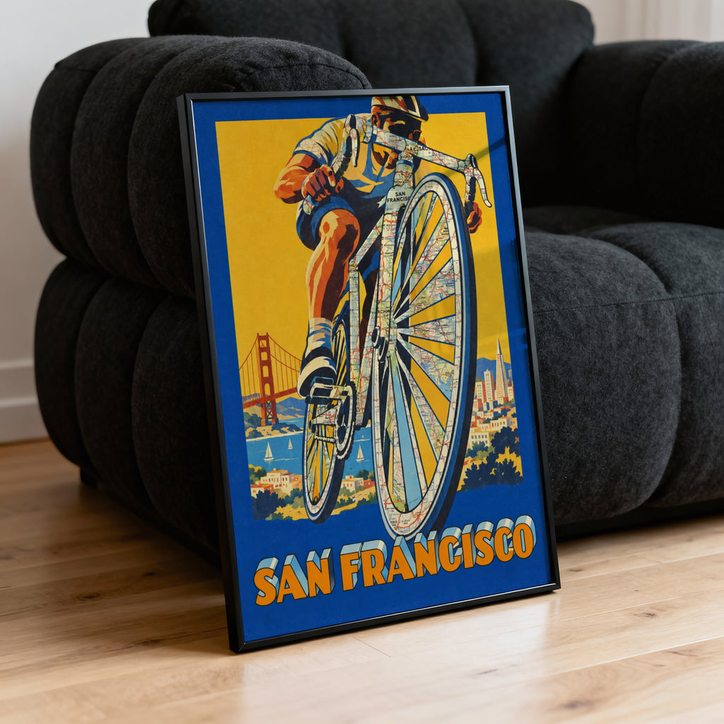 Vintage San Francisco Poster, Cycling Wall Art, Bike Print