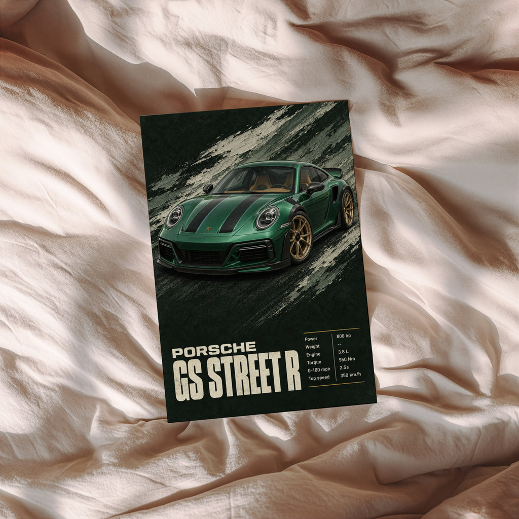 Vintage Porsche Print, Green Car Wall Art