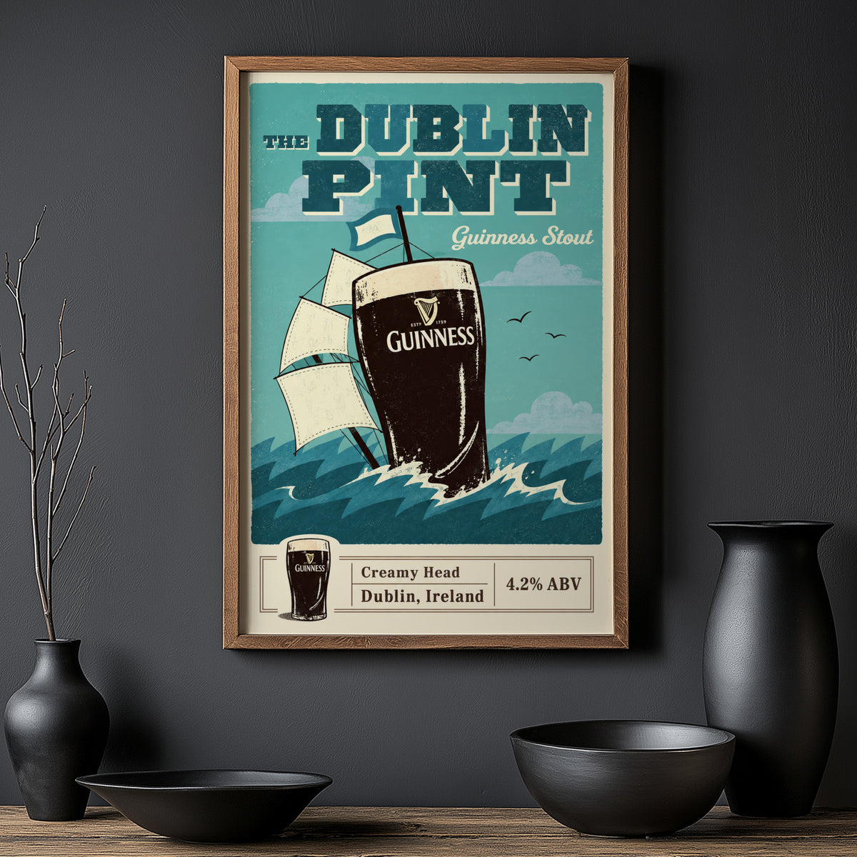 Vintage Guinness Print, Dublin Pint Beer Poster