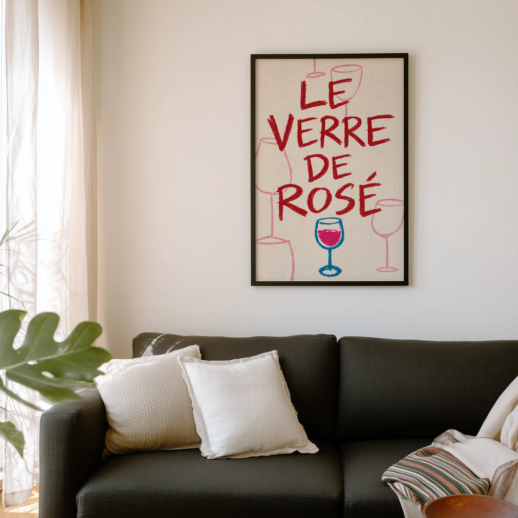 Vintage Le Verre de Rose Print Poster, Wine Wall Art
