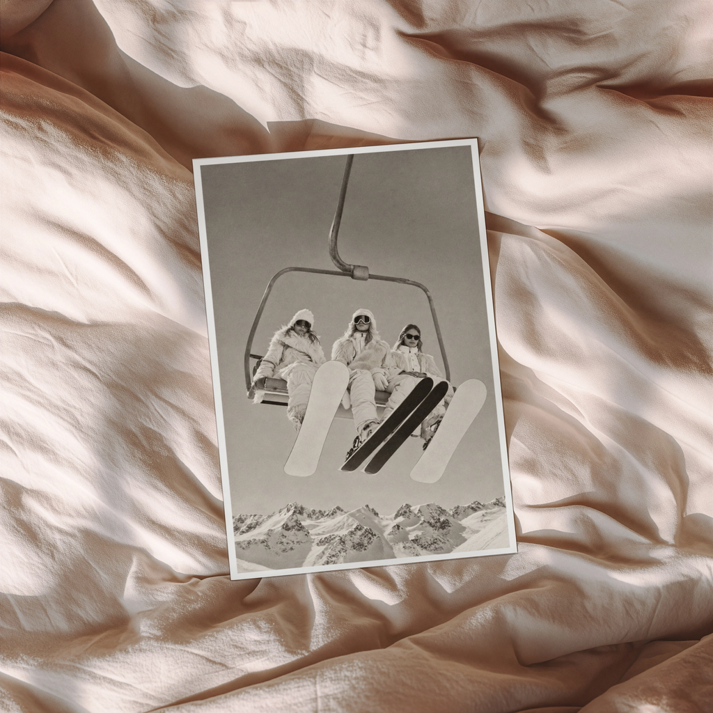 Vintage Ski Lift Girls Print, Winter Mountain Poster