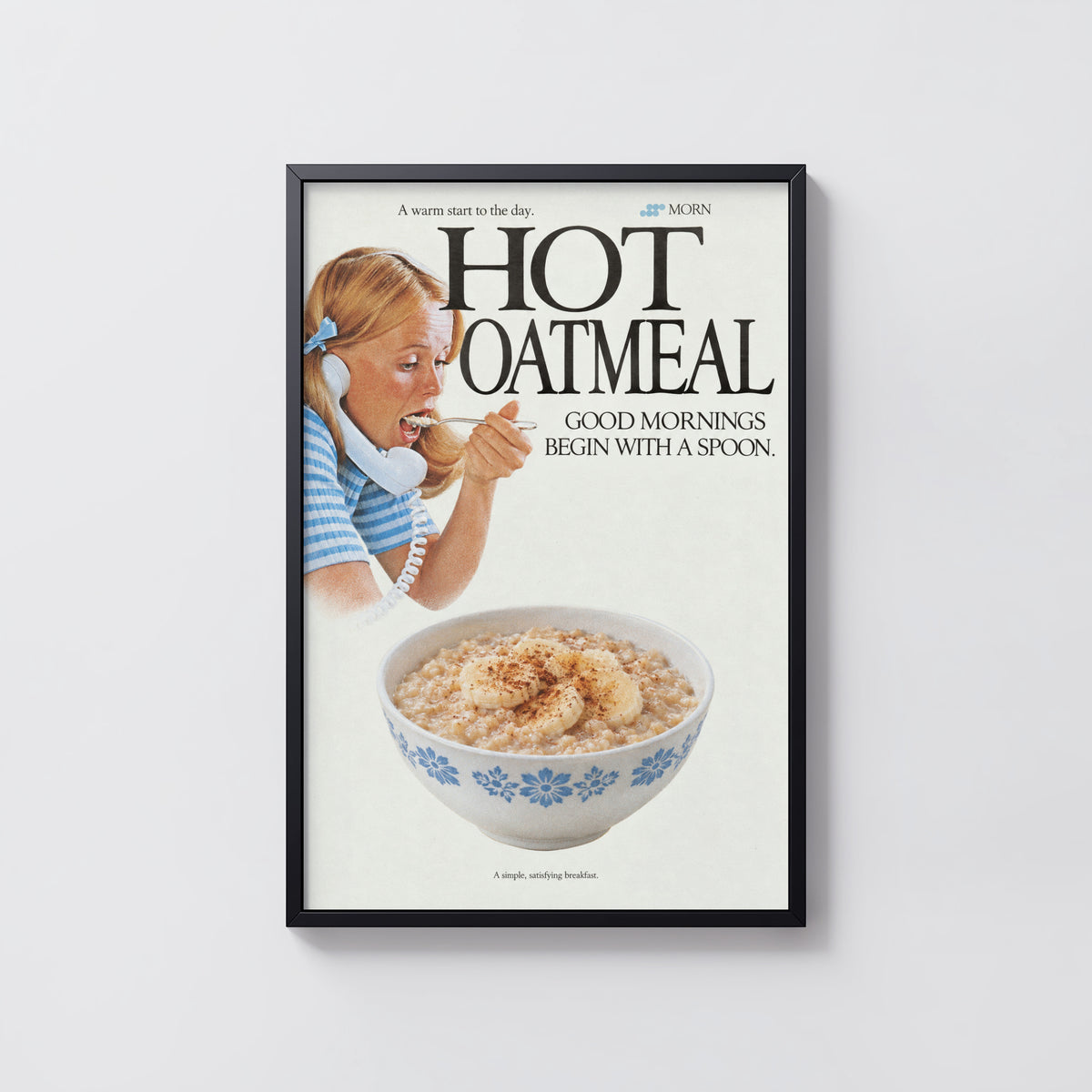 Vintage Hot Oatmeal Poster, Retro Kitchen Wall Art, Print