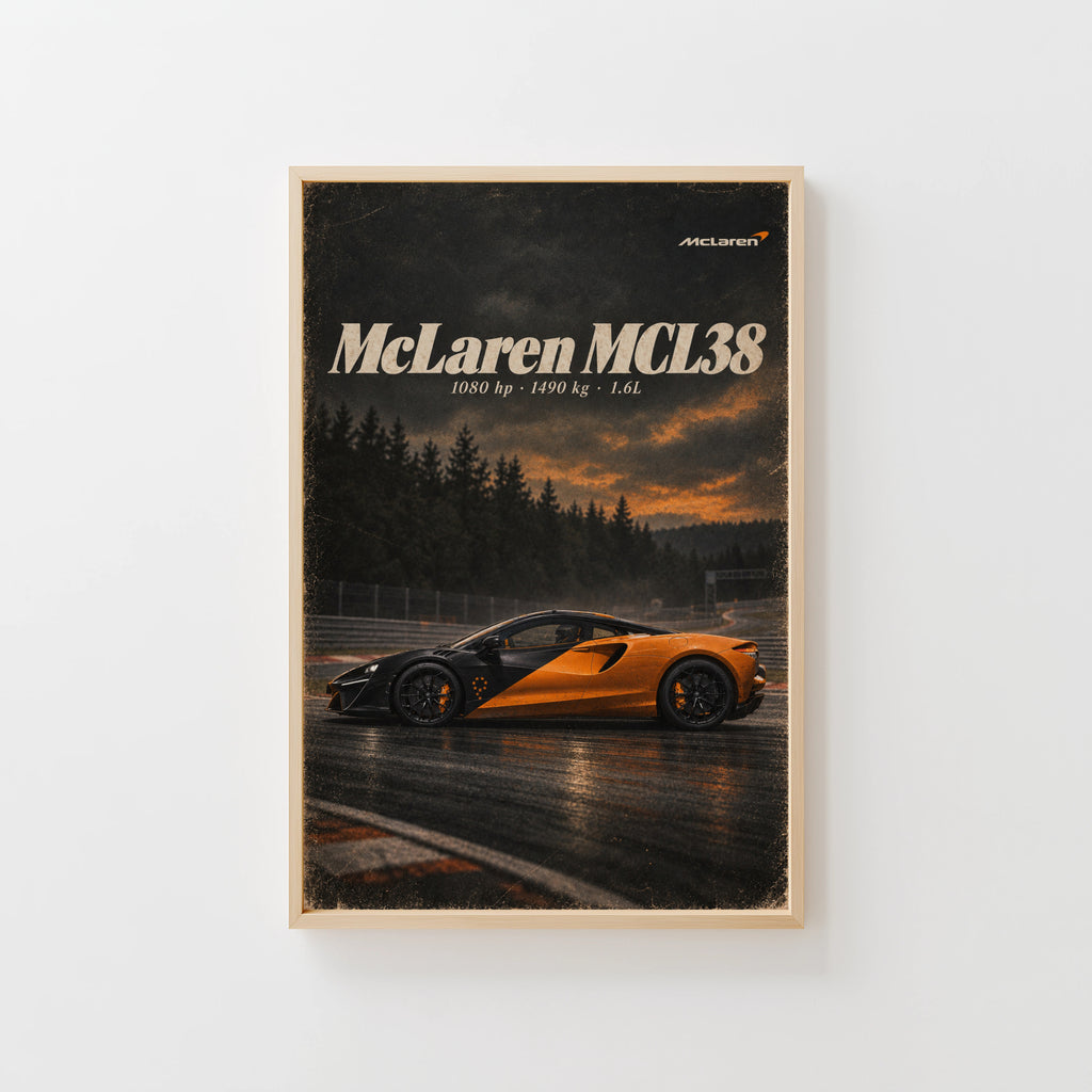 Vintage McLaren Print, Supercar Wall Art, Orange