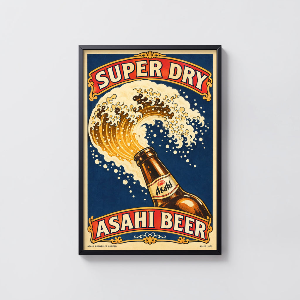 Vintage Asahi Beer Print, Super Dry Poster, Wave Art