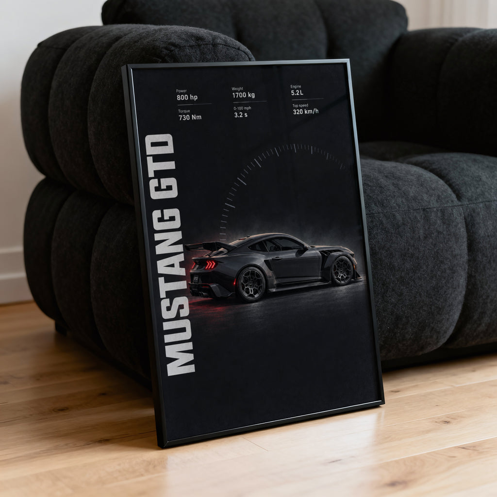 Vintage Mustang GTD Print, Muscle Car Wall Art