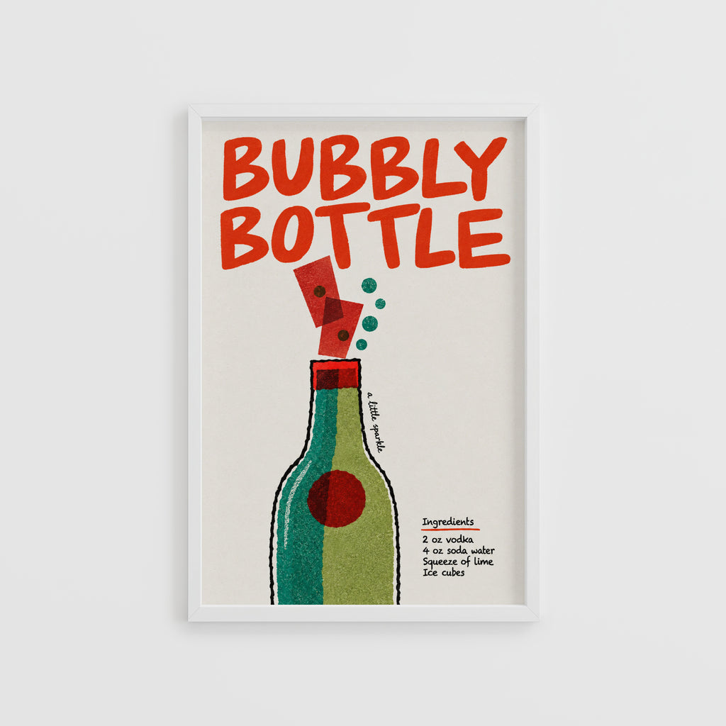 Vintage Bubbly Bottle Print Poster, Cocktail Wall Art