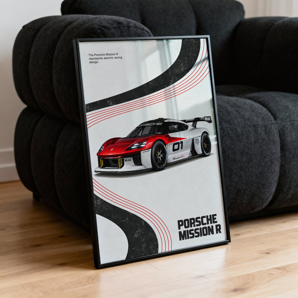 Vintage Porsche Mission R Print, Racing Car Art