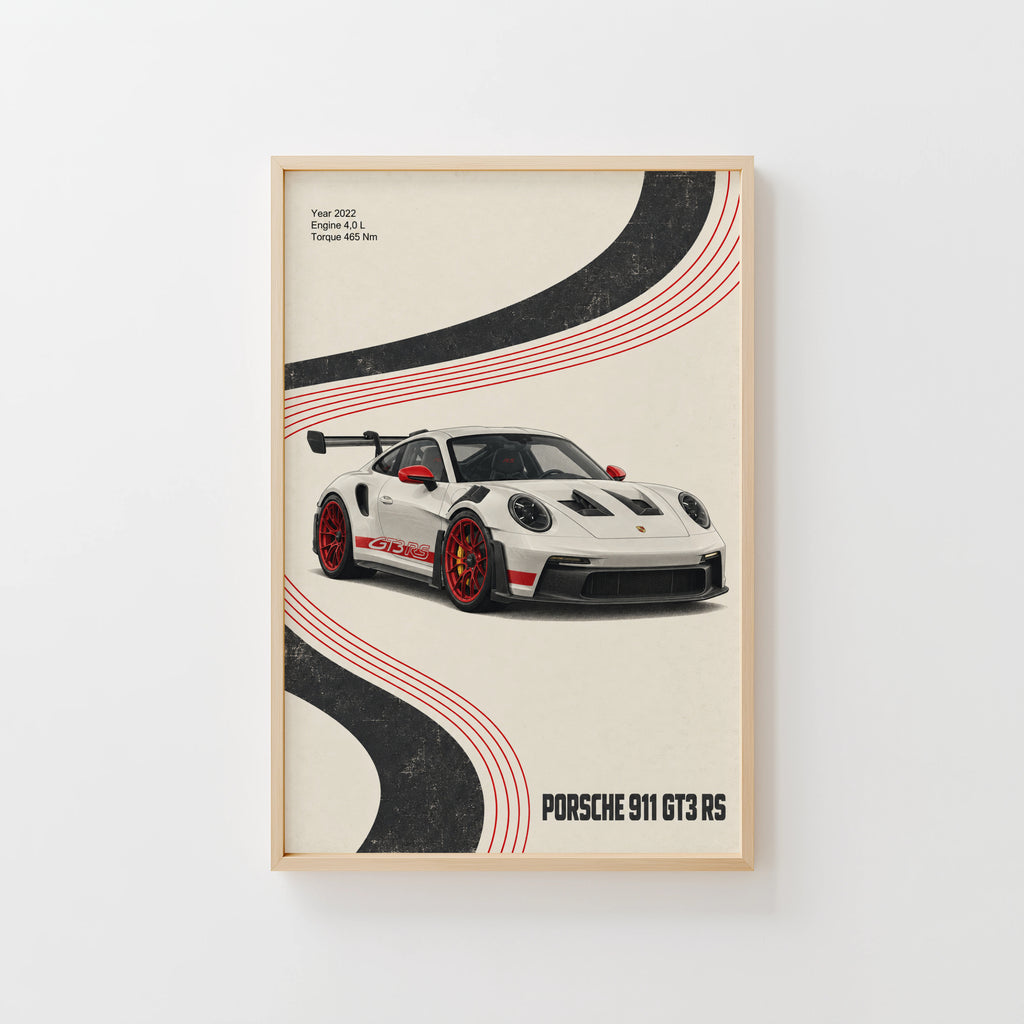 Vintage Porsche 911 GT3 RS Print, Car Poster