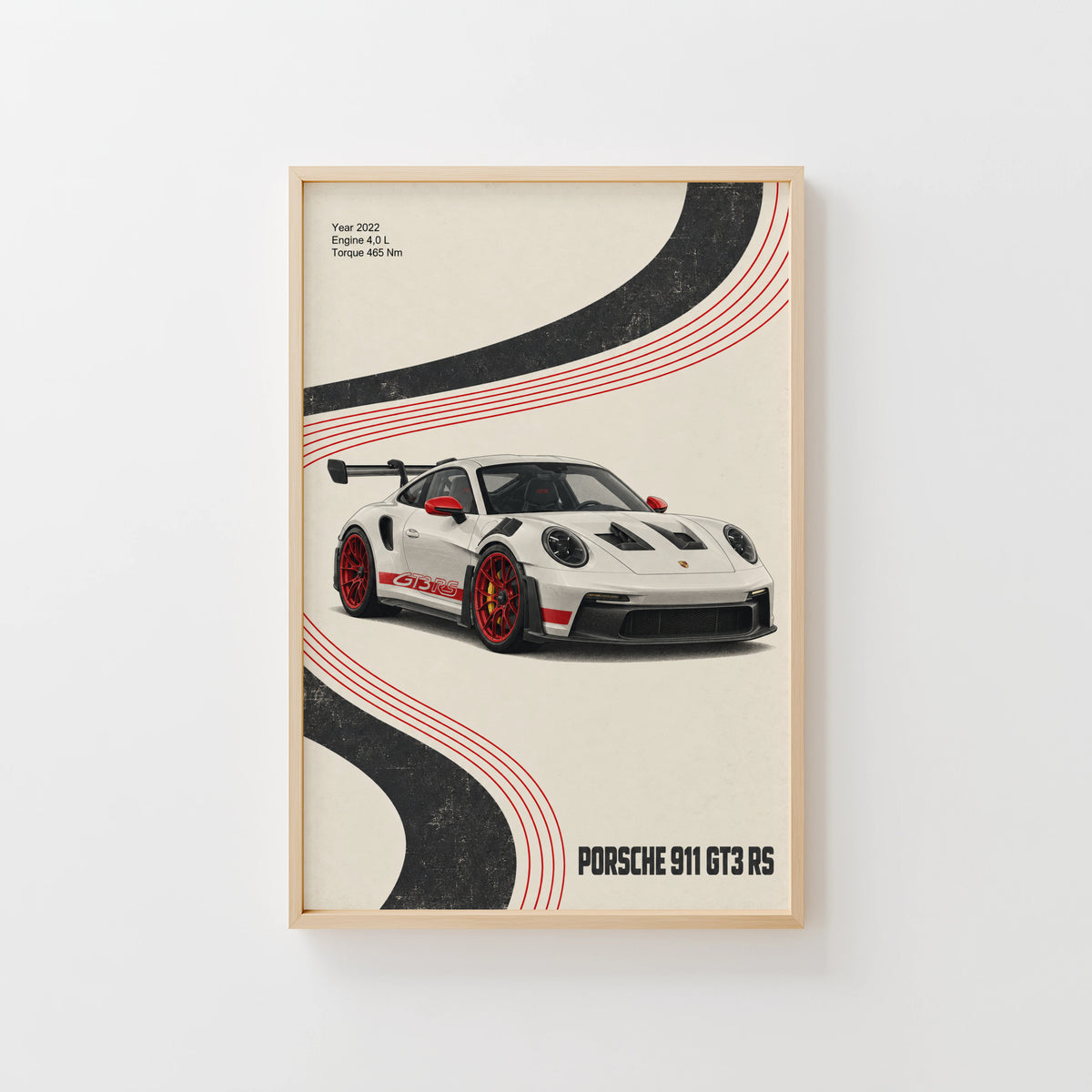 Vintage Porsche 911 GT3 RS Print, Car Poster