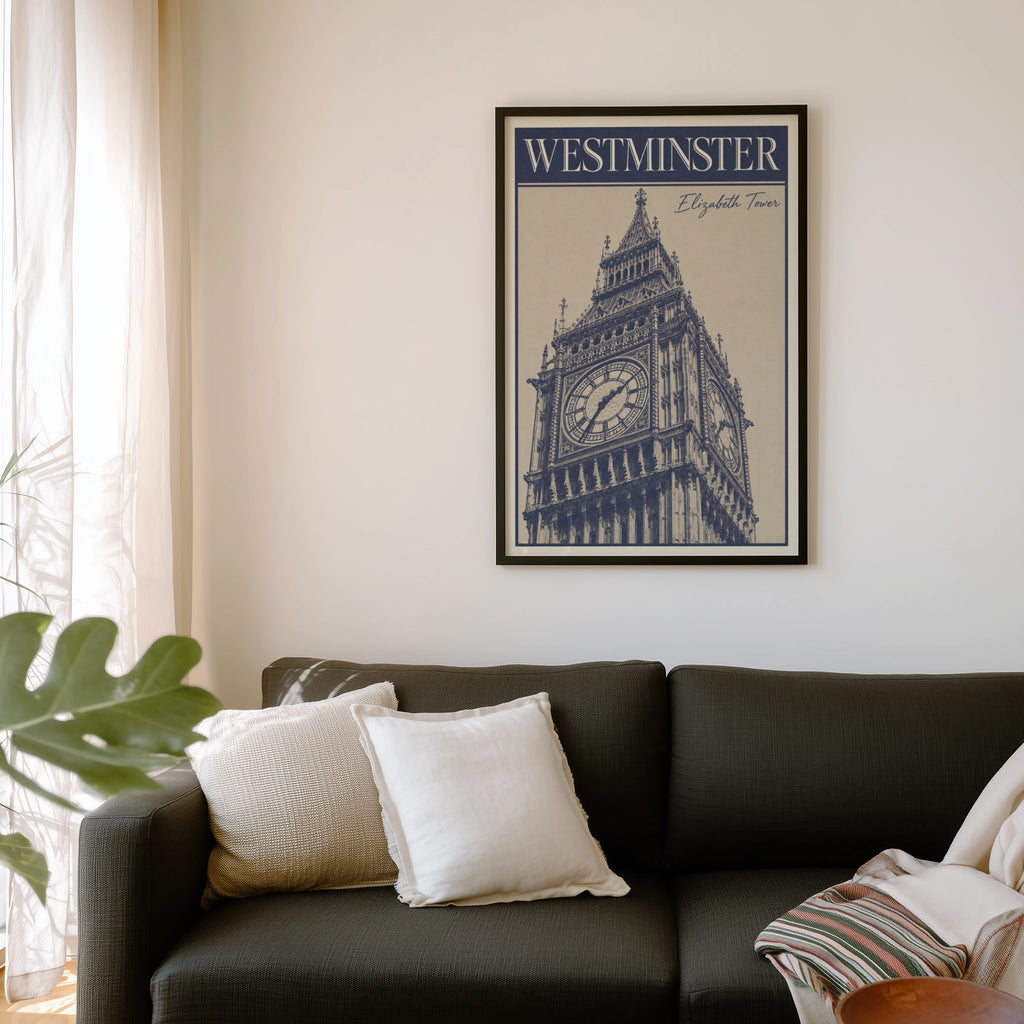 Vintage Westminster Poster, Elizabeth Tower Wall Art