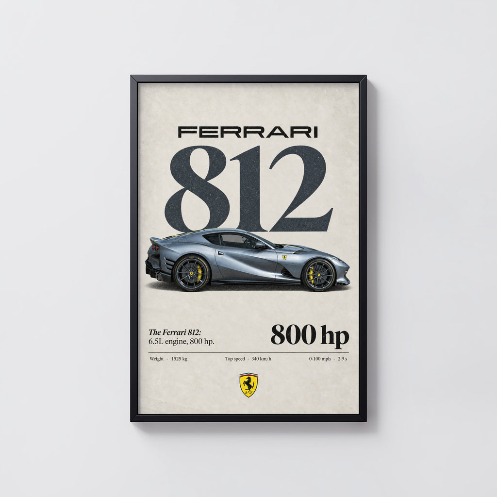 Vintage Ferrari 812 Print, Supercar Wall Art