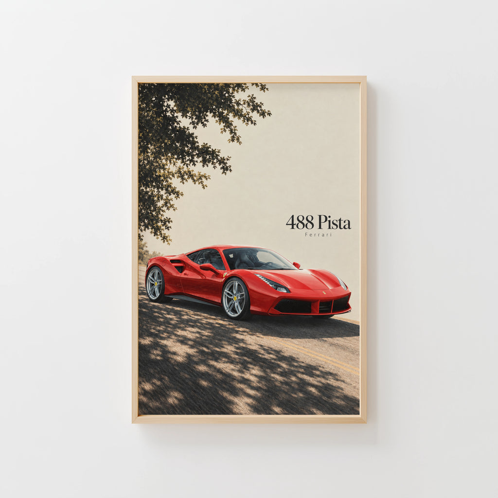 Vintage Ferrari 488 Pista Print, Supercar Wall Art
