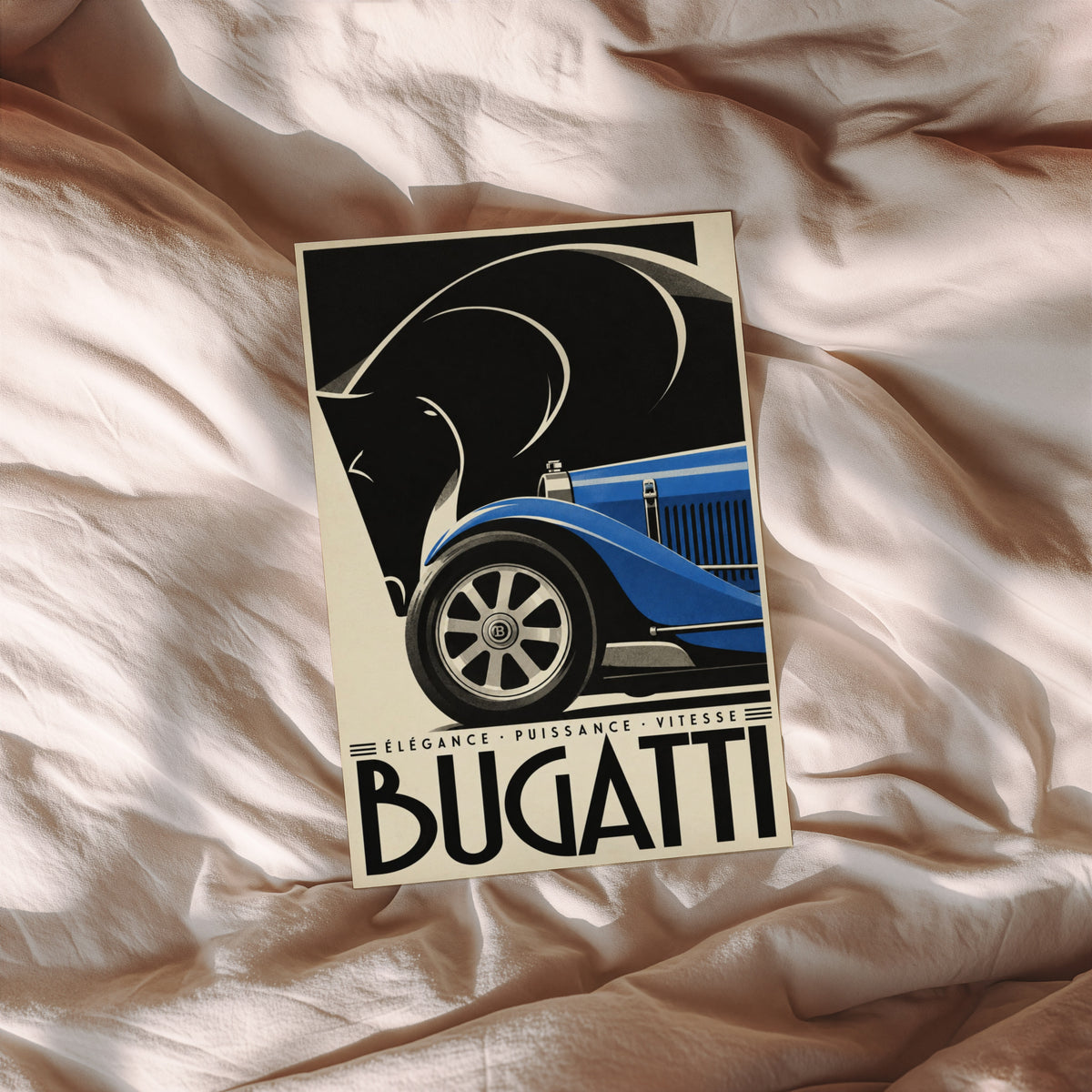 Vintage Bugatti Poster, Art Deco Wall Art, Car Print
